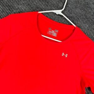 Under Armour Shirt Womens Small Pink Short Sleeve Fitted Heat Gear Gym Run